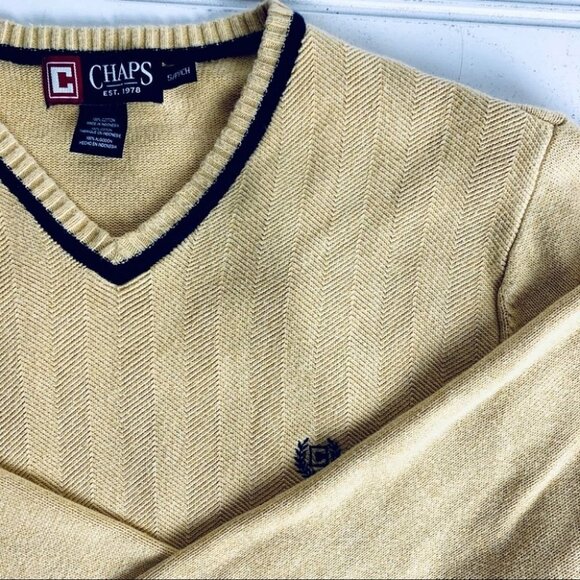 CHAPS YELLOW 100% COTTO KNIT SWEATER LONG SLEEVE TOP WARM UNISEX SIZE SMALL - Picture 9 of 11